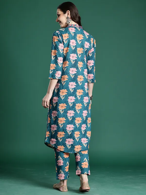 Blue_Printed_Pure_Cotton_Kurta_Trouser_Set