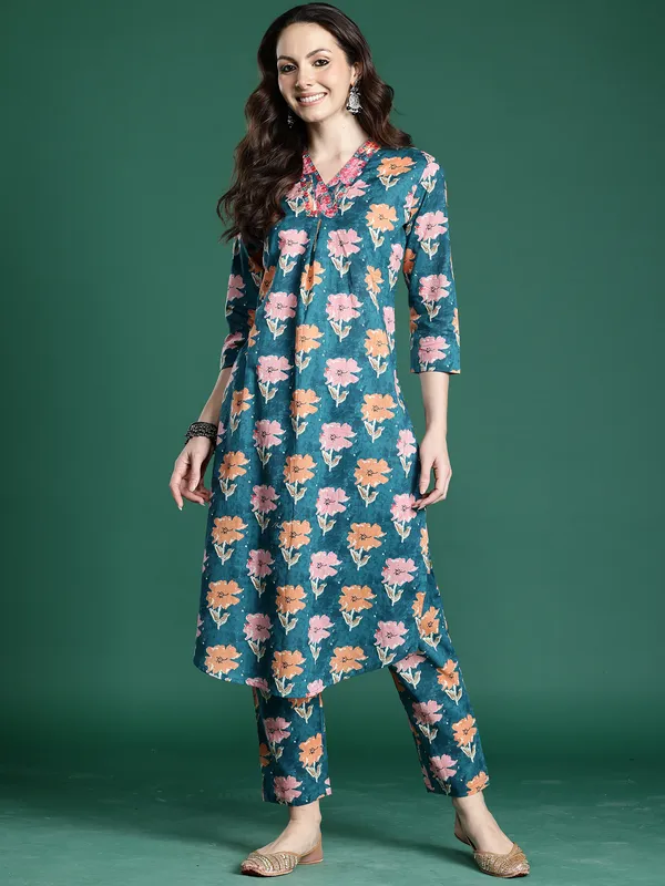 Blue_Printed_Pure_Cotton_Kurta_Trouser_Set