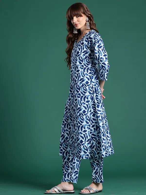 Blue_Printed_Pure_Cotton_Kurta_Trouser_Set