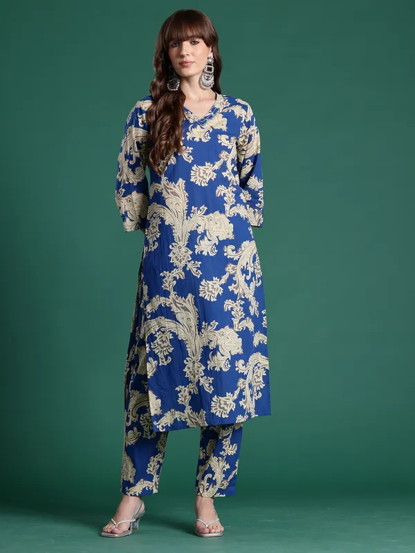 Blue_Printed_Pure_Cotton_Kurta_Trouser_Set