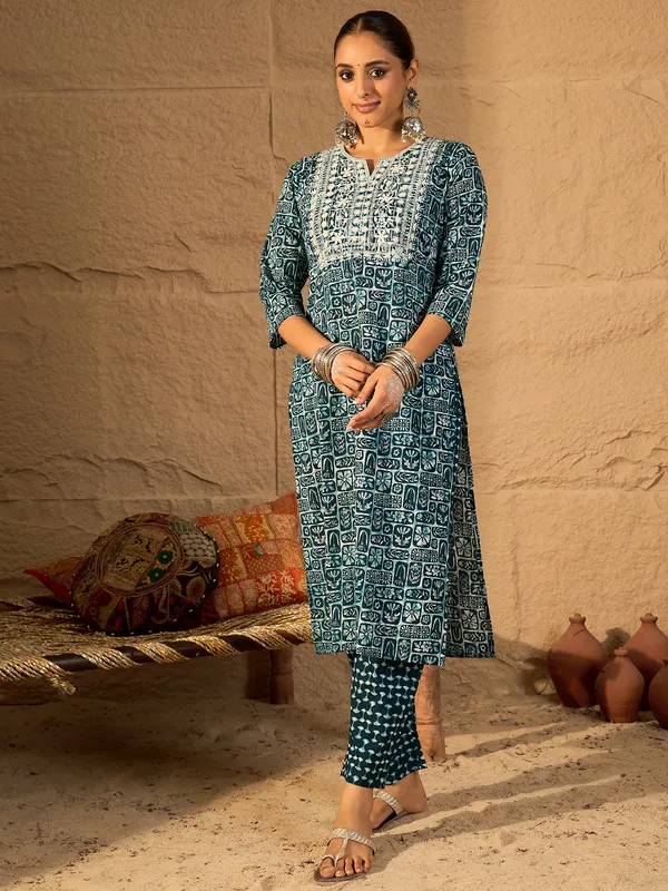 Blue_Embroidered_Pure_Cotton_Kurta_Trouser_Set