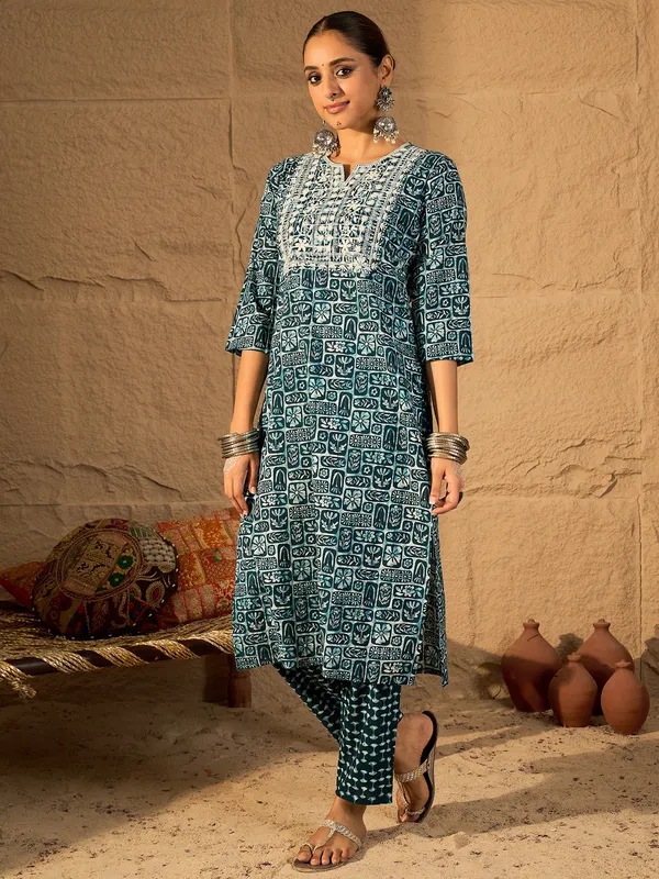 Blue_Embroidered_Pure_Cotton_Kurta_Trouser_Set