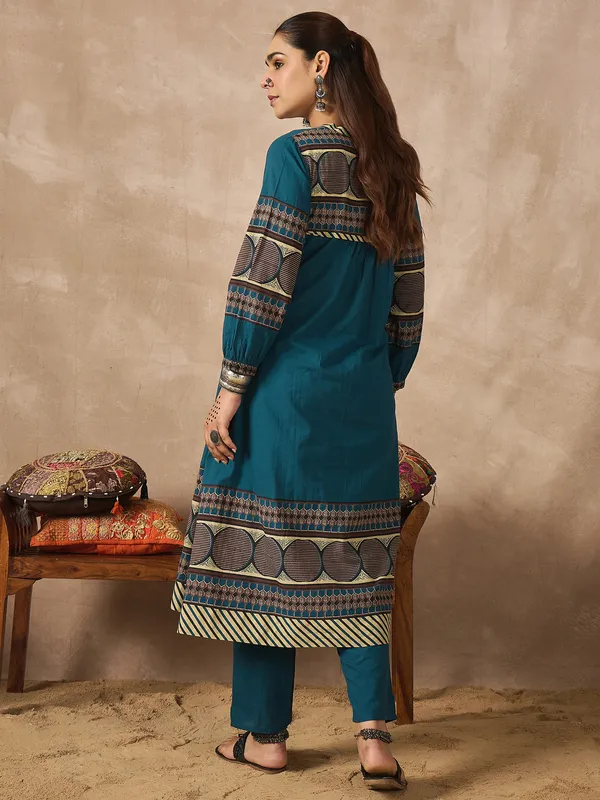 Blue_Printed_Pure_Cotton_Kurta_Trouser_Set