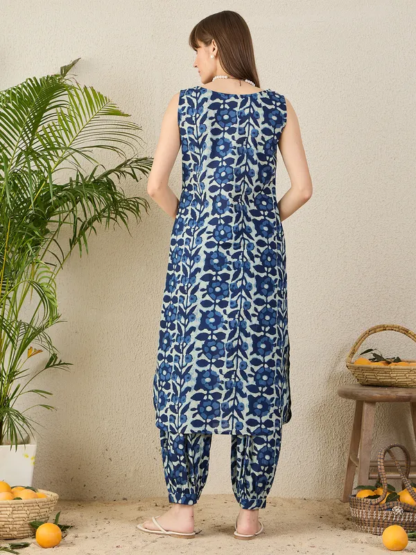 Blue_Printed_Pure_Cotton_Kurta_Trouser_Set