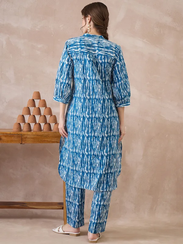 Blue_Printed_Pure_Cotton_Kurta_Trouser_Set