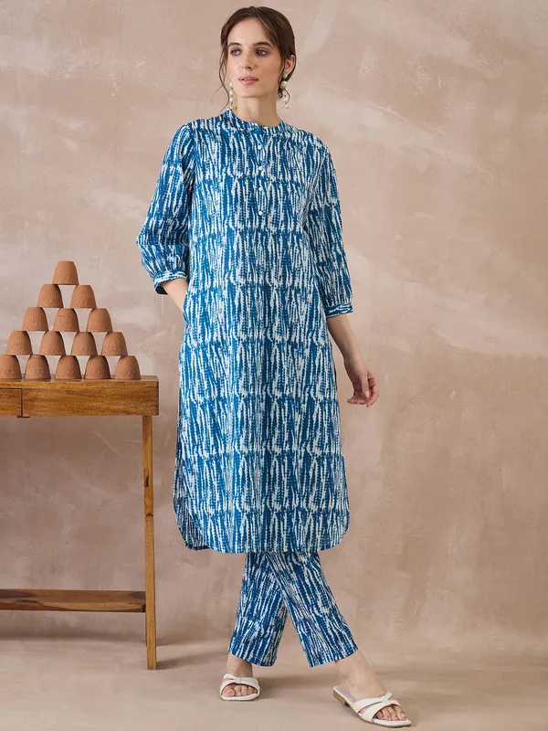 Blue_Printed_Pure_Cotton_Kurta_Trouser_Set