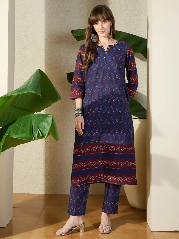 Blue_Printed_Pure_Cotton_Kurta_Trouser_Set