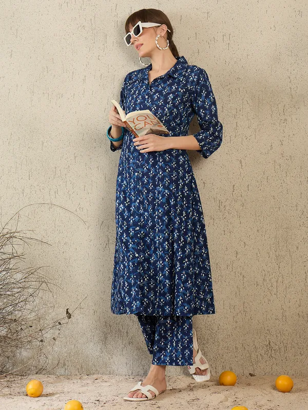 Blue_Printed_Pure_Cotton_Kurta_Trouser_Set