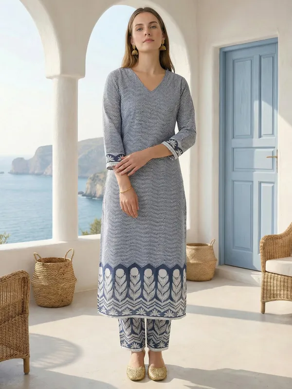 Blue_Printed_Pure_Cotton_Kurta_Trouser_Set