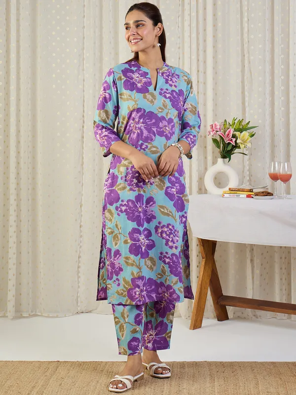 Blue_Printed_Pure_Cotton_Kurta_Trouser_Set