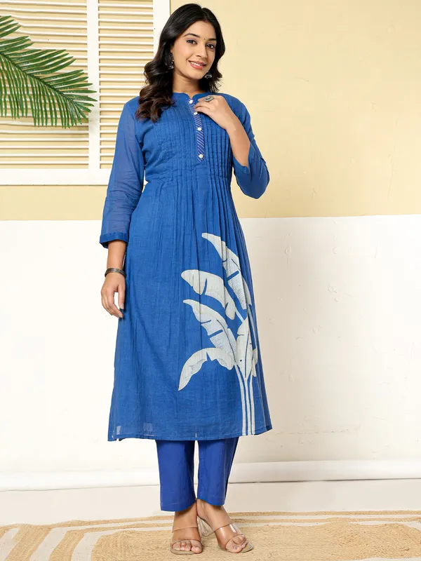 Blue_Printed_Pure_Cotton_Kurta_Trouser_Set