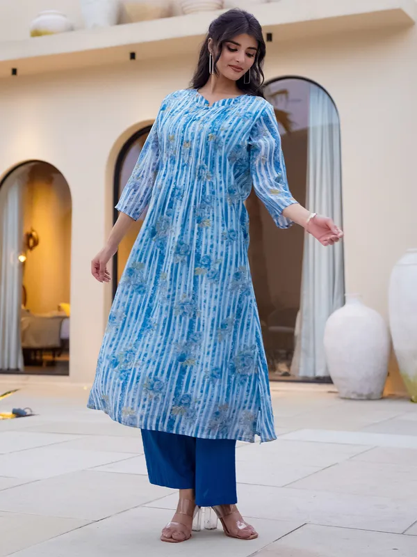 Blue_Cotton_A-Line_Kurta_with_Trousers