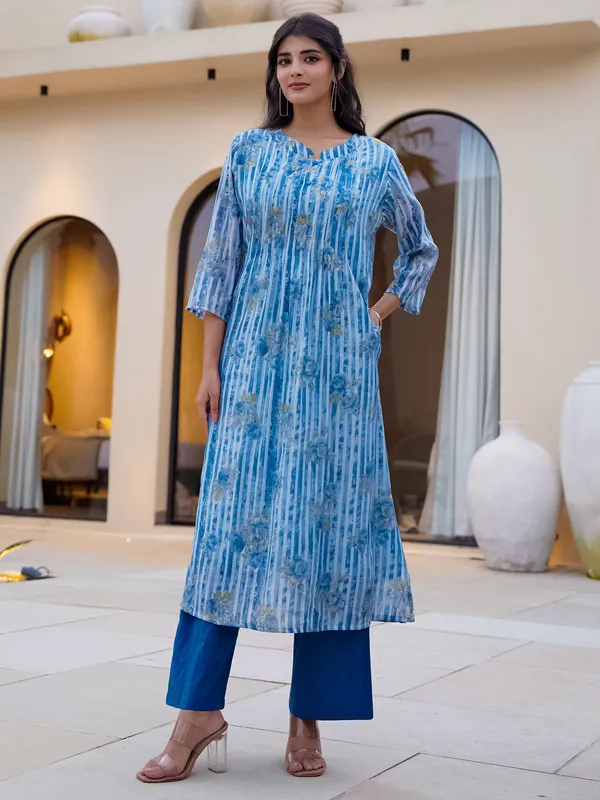 Blue_Cotton_A-Line_Kurta_with_Trousers