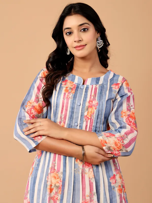 Blue_Printed_Pure_Cotton_Kurta_Trouser_Set