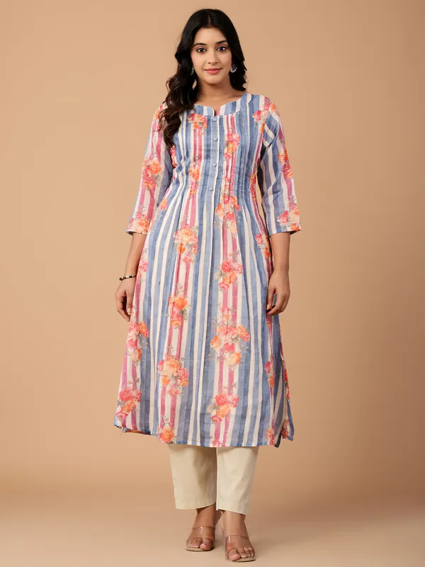 Blue_Printed_Pure_Cotton_Kurta_Trouser_Set