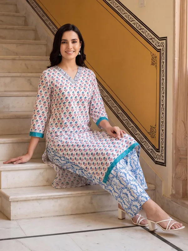 Blue_Printed_Pure_Cotton_Kurta_Trouser_Set