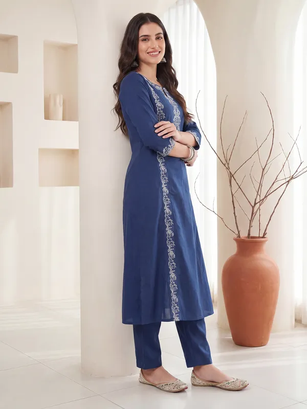 Blue_Embroidered_Pure_Cotton_Kurta_Trouser_Set