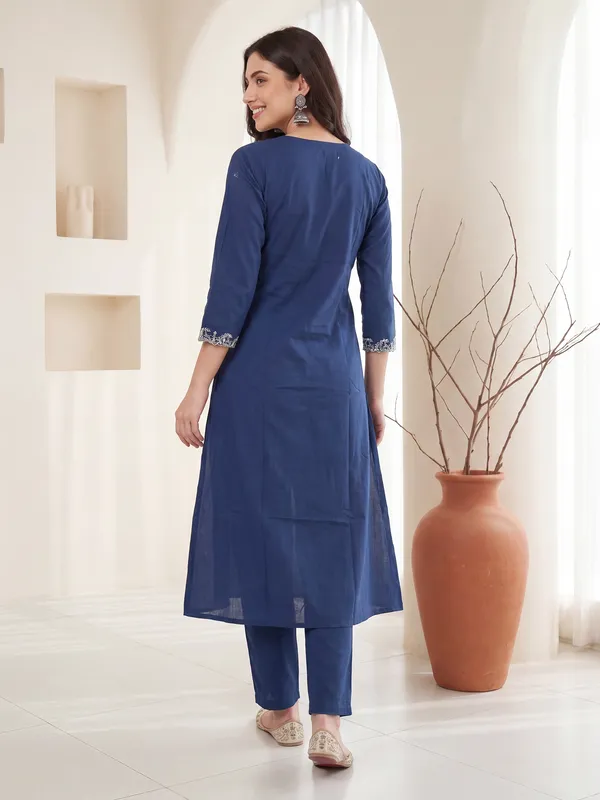 Blue_Embroidered_Pure_Cotton_Kurta_Trouser_Set