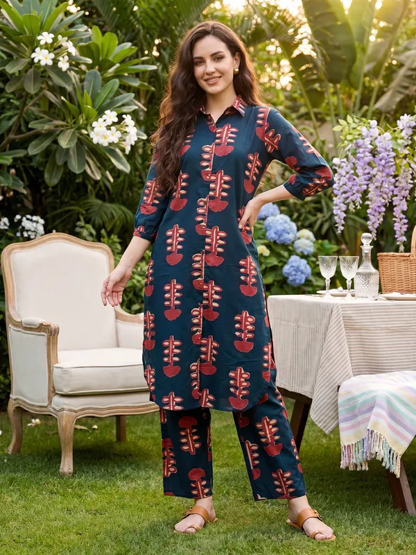 Blue_Printed_Pure_Cotton_Kurta_Trouser_Set