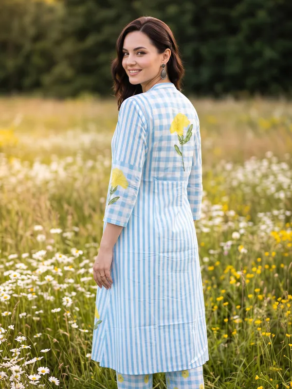 Blue_Printed_Pure_Cotton_Kurta_Trouser_Set