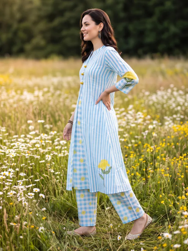 Blue_Printed_Pure_Cotton_Kurta_Trouser_Set