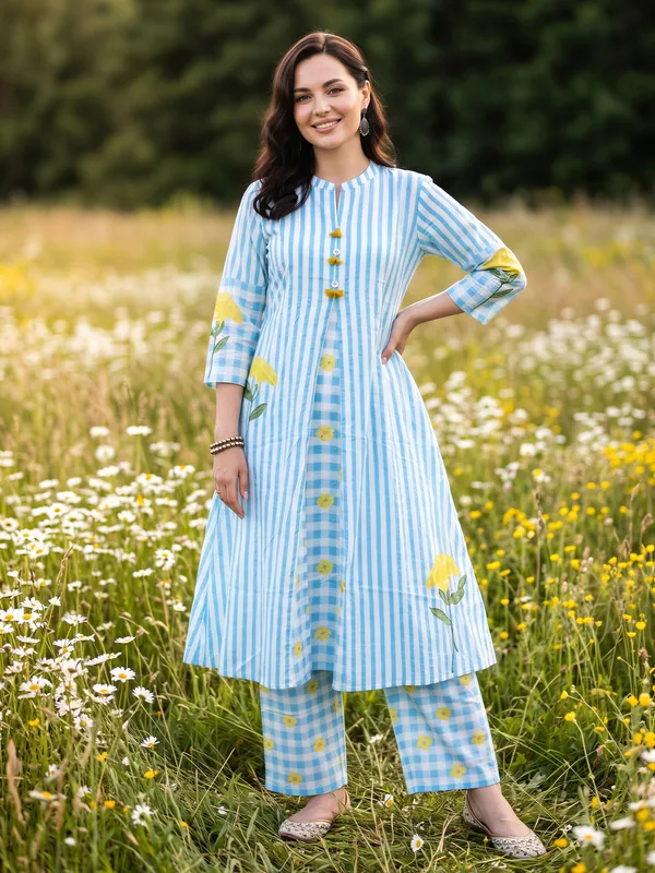 Blue_Printed_Pure_Cotton_Kurta_Trouser_Set