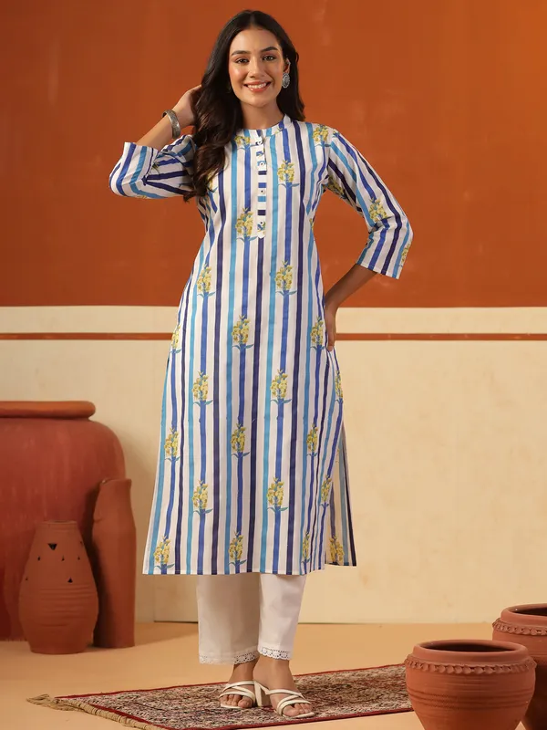 Blue_Printed_Pure_Cotton_Kurta_Trouser_Set