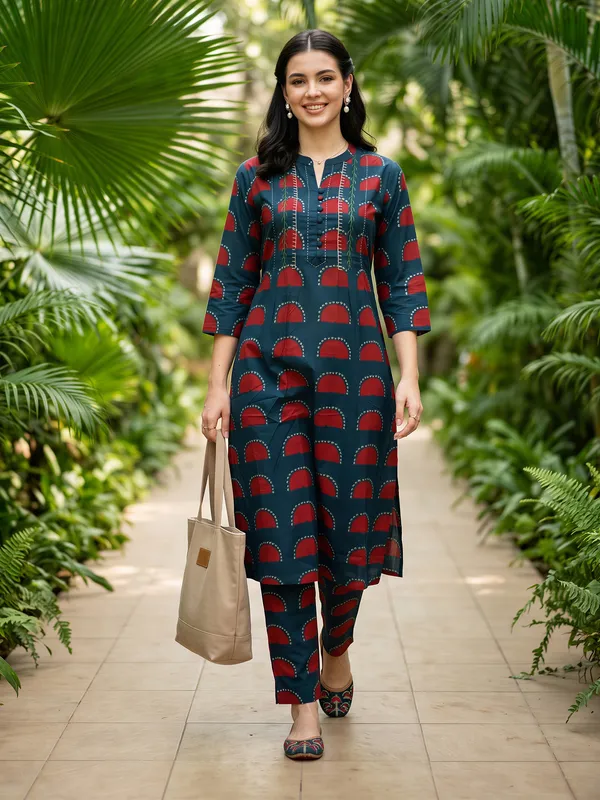 Blue_Printed_Pure_Cotton_Kurta_Trouser_Set