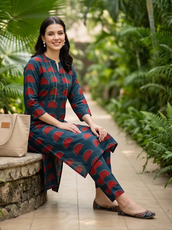 Blue_Printed_Pure_Cotton_Kurta_Trouser_Set