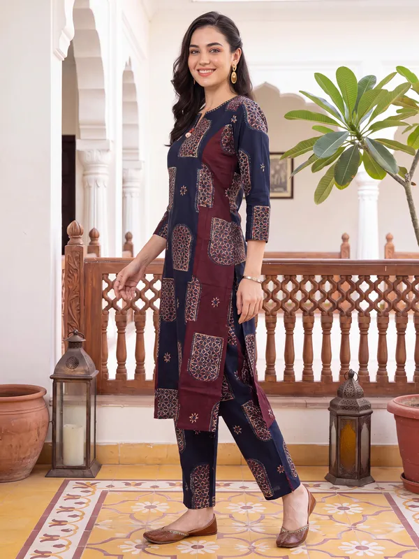 Blue_Printed_Pure_Cotton_Kurta_Trouser_Set