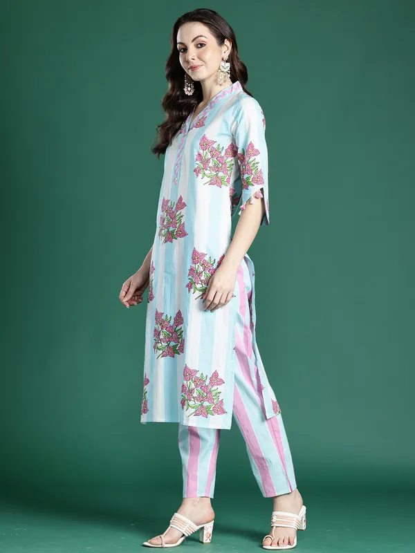 Blue_Printed_Pure_Cotton_Kurta_Trouser_Set