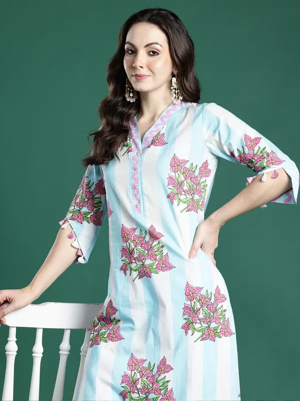Blue_Printed_Pure_Cotton_Kurta_Trouser_Set