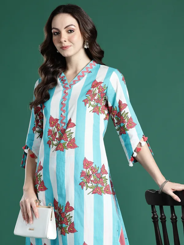 Blue_Printed_Pure_Cotton_Kurta_Trouser_Set