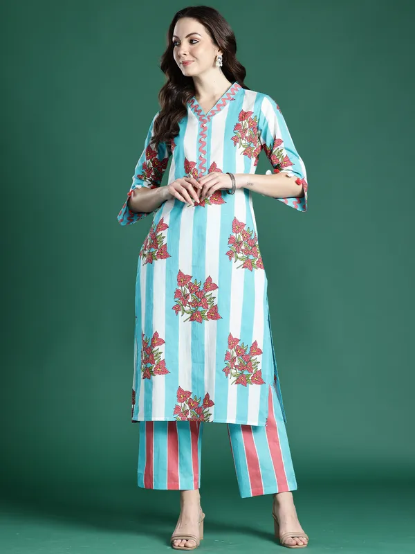 Blue_Printed_Pure_Cotton_Kurta_Trouser_Set
