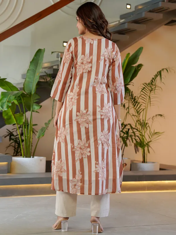 Brown_Printed_Pure_Cotton_Kurta_Trouser_Set