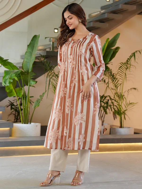 Brown_Printed_Pure_Cotton_Kurta_Trouser_Set