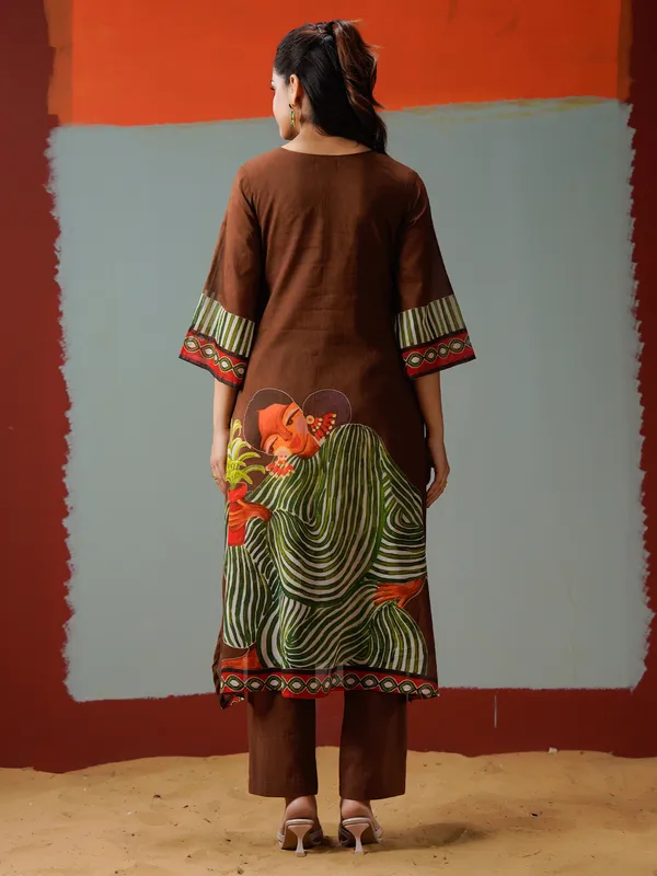 Brown_Printed_Pure_Cotton_Kurta_Trouser_Set