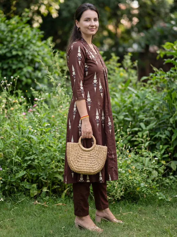 Brown_Printed_Pure_Cotton_Kurta_Trouser_Set