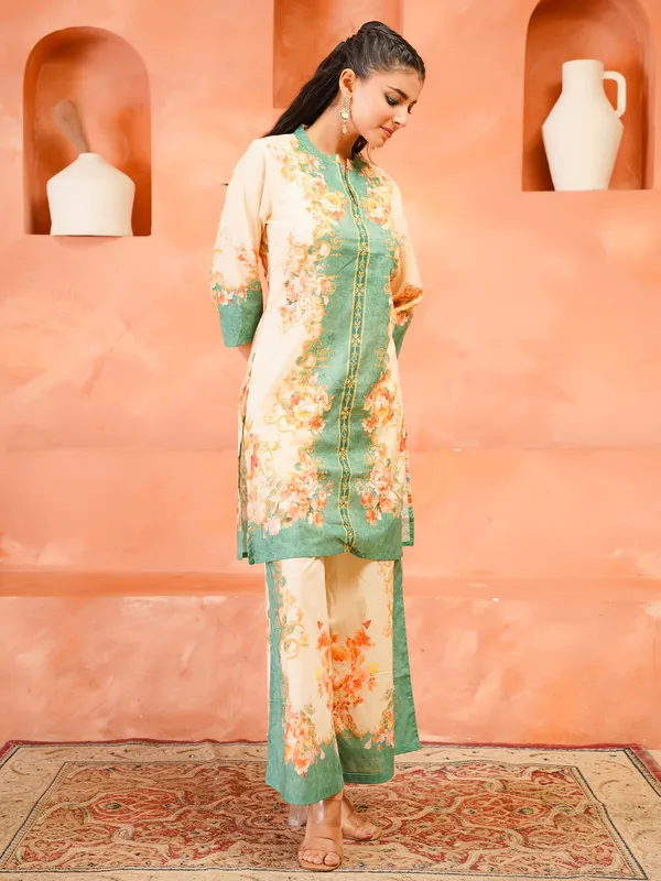 Cream_Printed_Pure_Cotton_Kurta_Trouser_Set