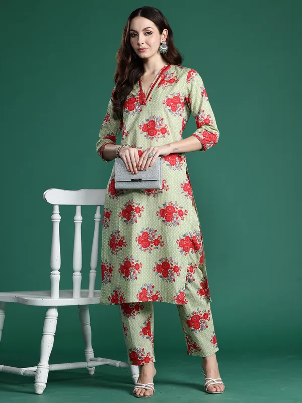 Green_Printed_Pure_Cotton_Kurta_Trouser_Set