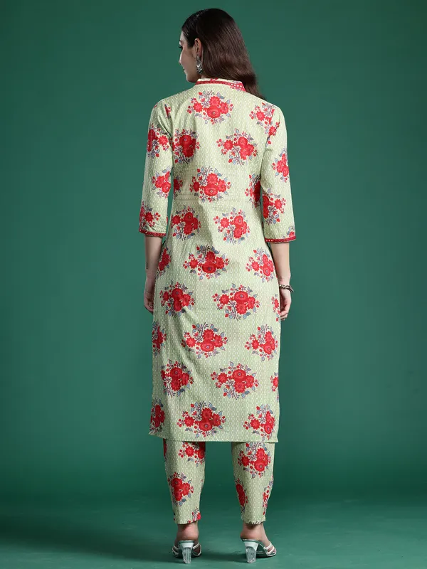 Green_Printed_Pure_Cotton_Kurta_Trouser_Set
