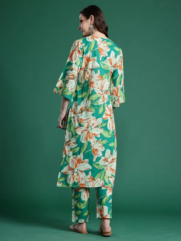 Green_Printed_Pure_Cotton_Kurta_Trouser_Set