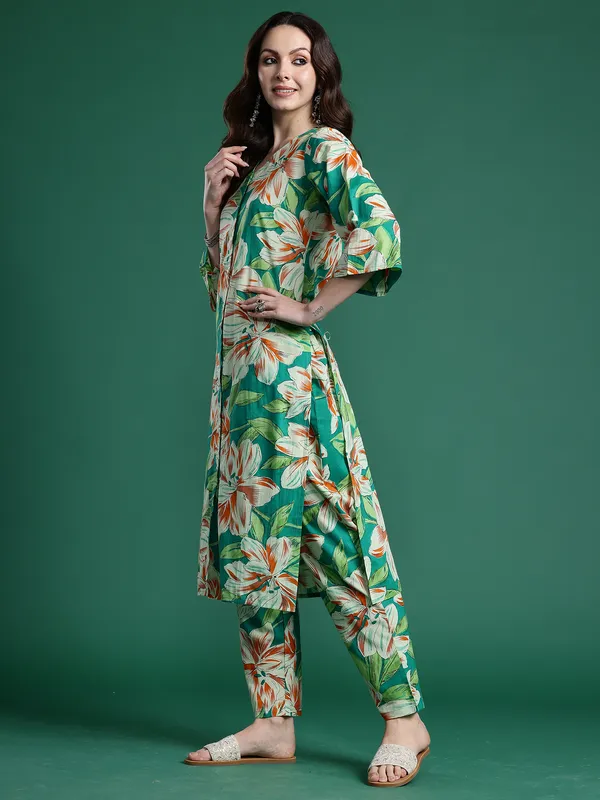 Green_Printed_Pure_Cotton_Kurta_Trouser_Set