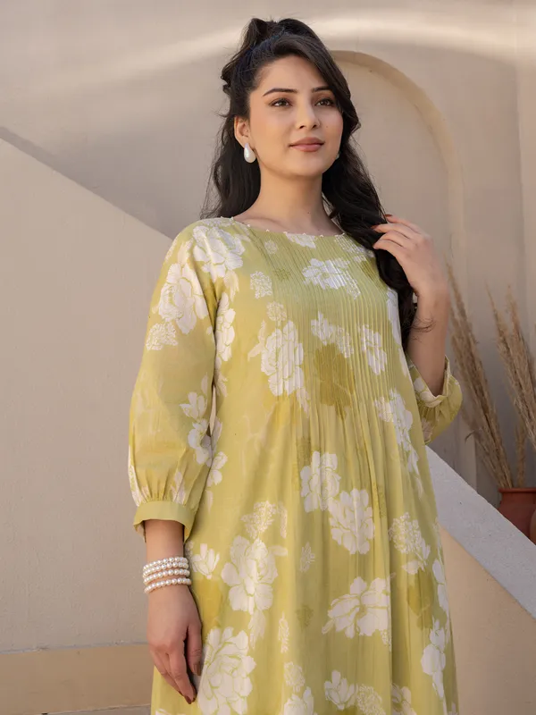 Green_Printed_Pure_Cotton_Kurta_Trouser_Set