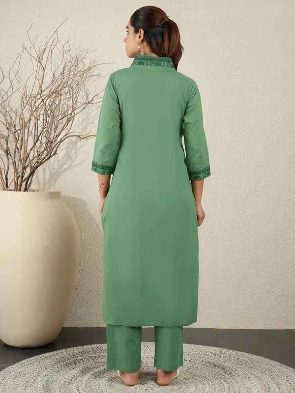 Green_Embroidered_Pure_Cotton_Kurta_Trouser_Set