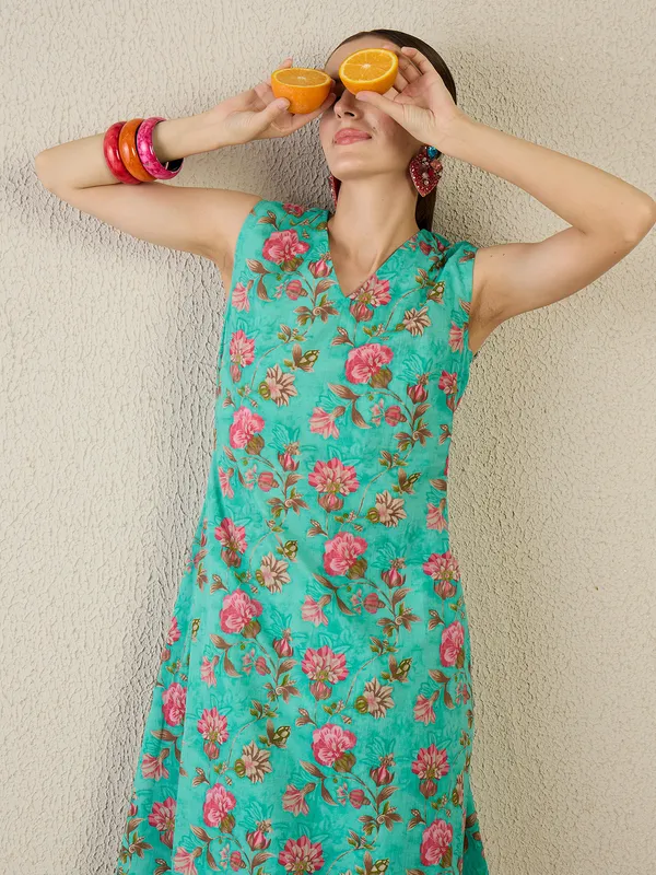 Green_Printed_Pure_Cotton_Kurta_Trouser_Set