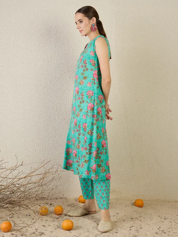 Green_Printed_Pure_Cotton_Kurta_Trouser_Set