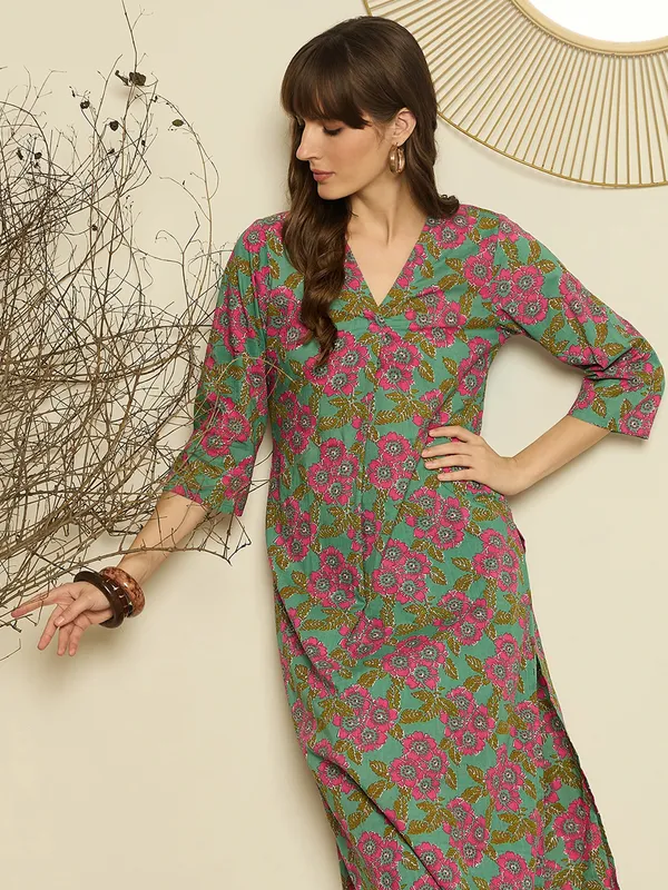 Green_Printed_Pure_Cotton_Kurta_Trouser_Set
