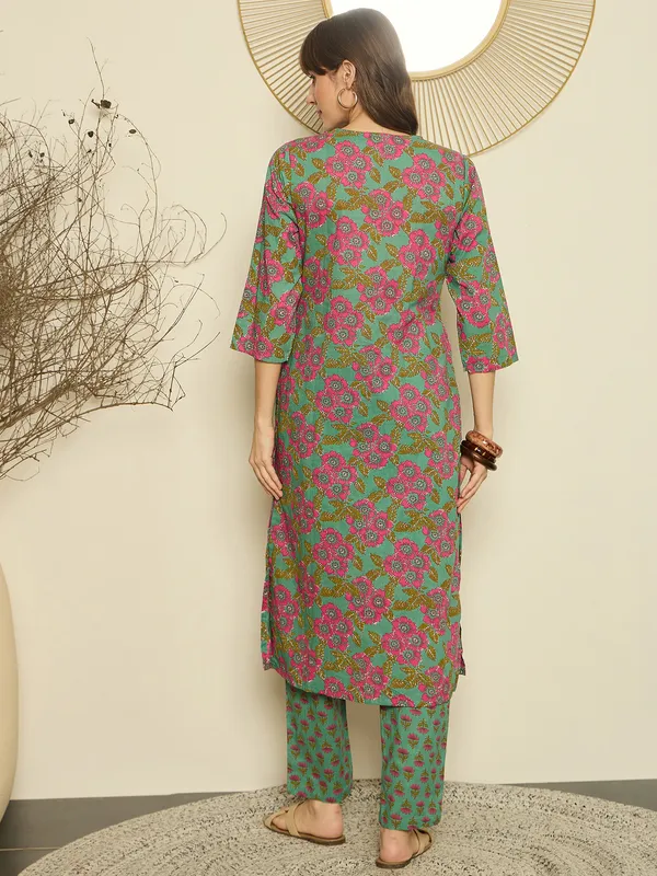 Green_Printed_Pure_Cotton_Kurta_Trouser_Set