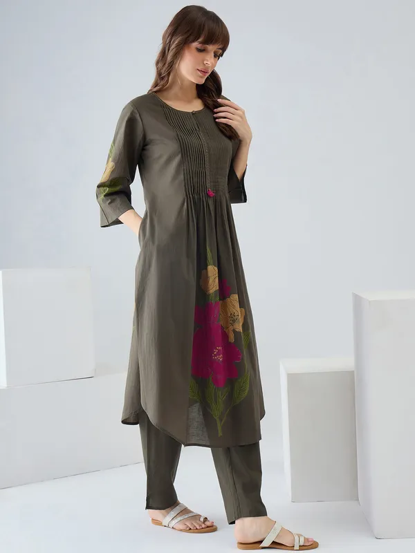 Green_Printed_Pure_Cotton_Kurta_Trouser_Set